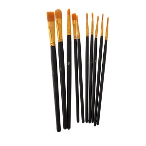 Unique Bargains Paint Brush Setfor Watercolor Nylon Bristles with Aluminum Ferrule and Wood Shaft 10 Pcs - 1 of 3
