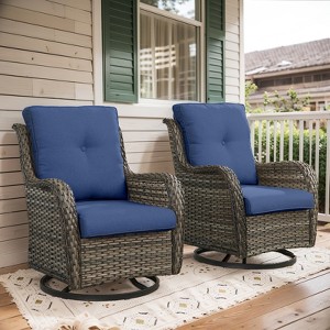 POCASSY Gray Wicker Swivel Rocking Chairs, Oversized Rocker Patio Chairs Rattan Glider Chairs with 4" Thick Seat Cushion - 1 of 4