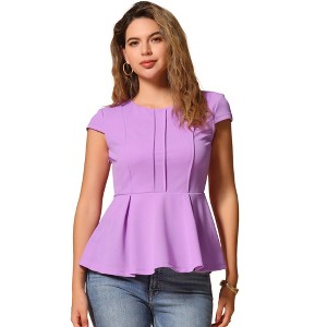 INSPIRE CHIC Women's Elegant Round Neck Cap Sleeve Solid Color Peplum Blouses - 1 of 4
