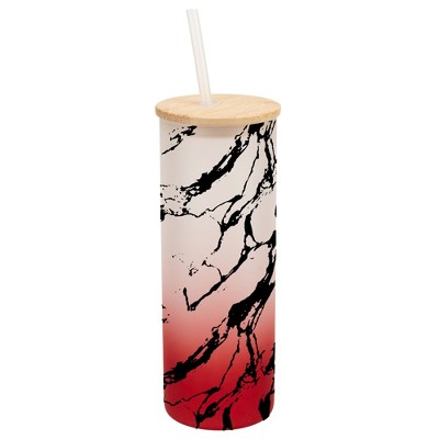 Elanze Designs Marble Abstract Texture Wrap-Around Design 25 Ounce Frosted Gradient Glass On-The-Go Coffee Travel Skinny Tumbler Mug Cup, Bamboo Lid
