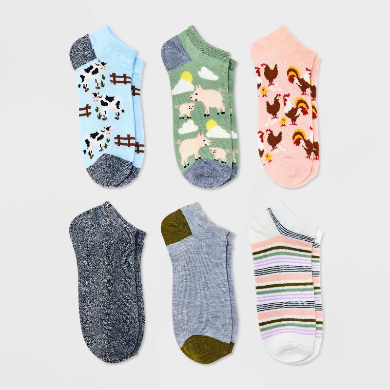 Women&#39;s Farm Animals 6pk Low Cut Socks - Xhilaration&#8482; Assorted Colors 4-10, 1 of 5