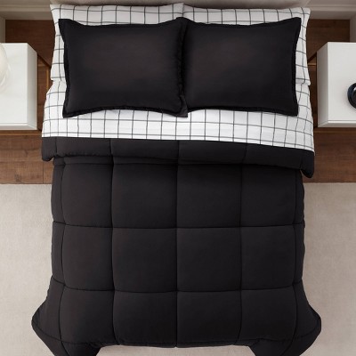 Twin XL Black and Gray Microfiber Reversible Bed in a Bag Set