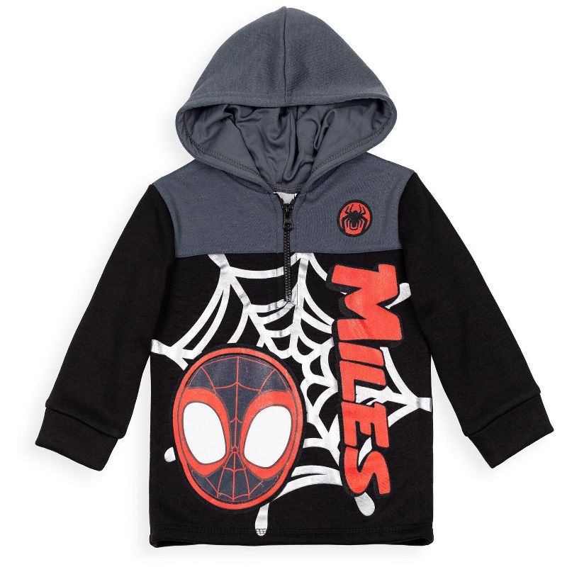 Marvel Spidey and His Amazing Friends Ghost-Spider Miles Morales Spider-Man Fleece Half Zip Hoodie Toddler to Little Kid, 1 of 9