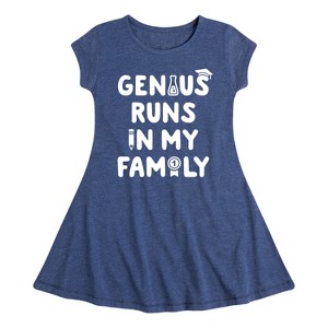 Girls' - Instant Message - Genius Runs In My Family Fit & Flair Cap Sleeve Graphic Dress - 1 of 4