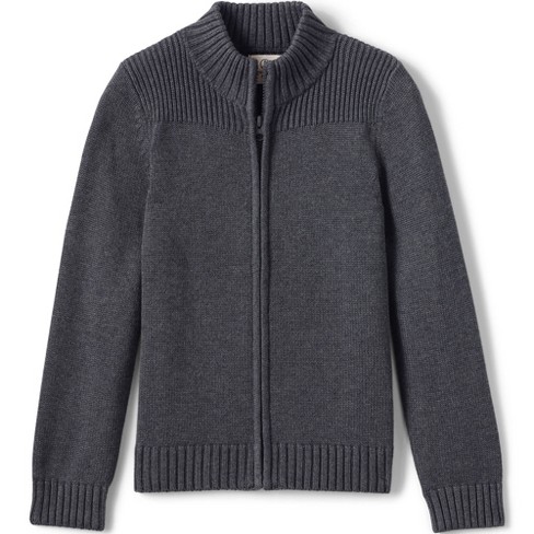 Lands' End School Uniform Kids Cotton Modal Zip Front Cardigan Sweater -  Medium - Coal Heather