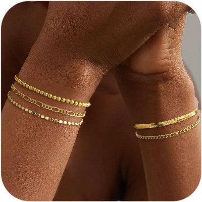 Gold Bracelets for Women Waterproof, 14K Real Gold Jewelry Sets Trendy Thin Dainty Stackable Cuban Link