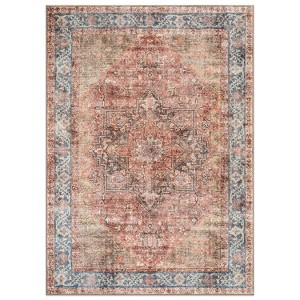 World Rug Gallery Calista Multi Vintage Indoor Rug – Machine Washable Flat Pile with Non-Slip Backing - 1 of 4