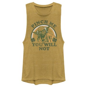 Juniors Womens Star Wars Yoda St. Patrick's Day Pinch Me You Will Not Festival Muscle Tee - 1 of 4