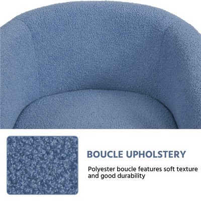 Blue Boucle Upholstered Barrel Accent Chair with Manufactured Wood Frame