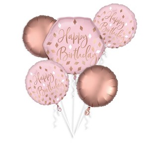 Anagram 5pc Pre-Inflated Helium 'Happy Birthday' Balloon Bouquet Pink - 1 of 3