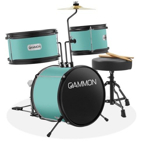 Gammon 3 Piece Junior Drum Set Teal Beginner Drum Kit with Throne Cymbal and Drumsticks