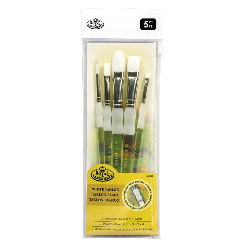 Royal & Langnickel Soft-Grip White Taklon Brushes, Assorted Sizes, Set of 5, 1 of 3