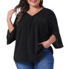 Agnes Orinda Women's Plus Size Floral V Neck 3/4 Sleeve Chiffon Work Tunic Blouse - 2 of 4