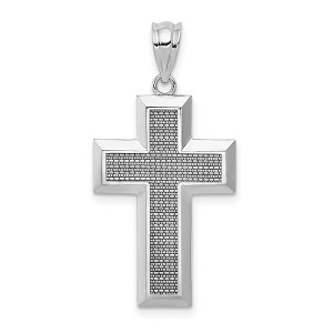 Black Bow Jewelry 14k Yellow or White Gold Small Beveled Edge Cross Pendant, 16 x 32mm - 1 of 4