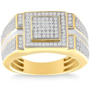 Pompeii3 Men's 1/4 CT. T.W. Diamond Micro Cluster Square Stepped Ring in 10K Yellow Gold