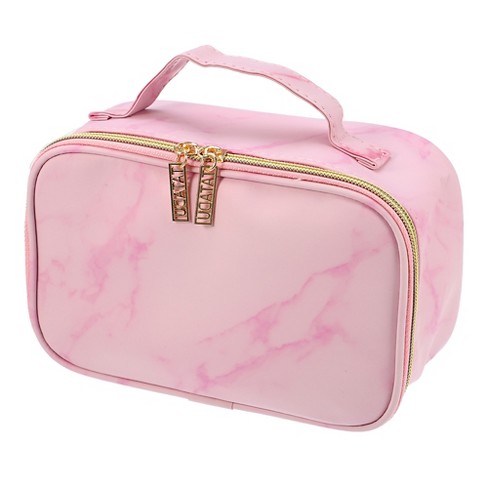 Unique Bargains Women Travel Cosmetic Bag Waterproof PU Leather Case Makeup  Bag 1 Pc Dark Pink