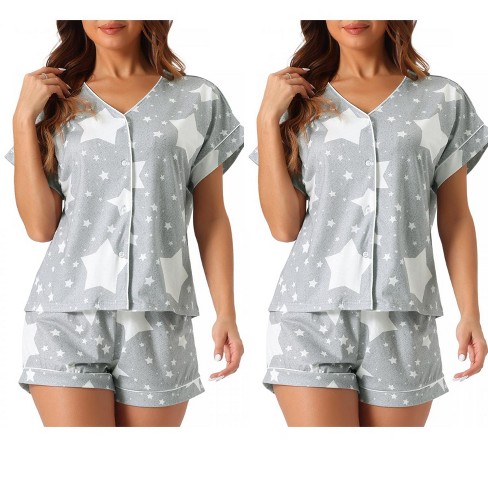 cheibear Women's Modal Button Up Short Sleeve T-shirt and Shorts Pajama Sets 2 Pcs - image 1 of 4