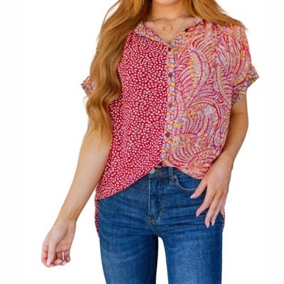 Women's No Competition Mixed Print Button Down - Jodifl
