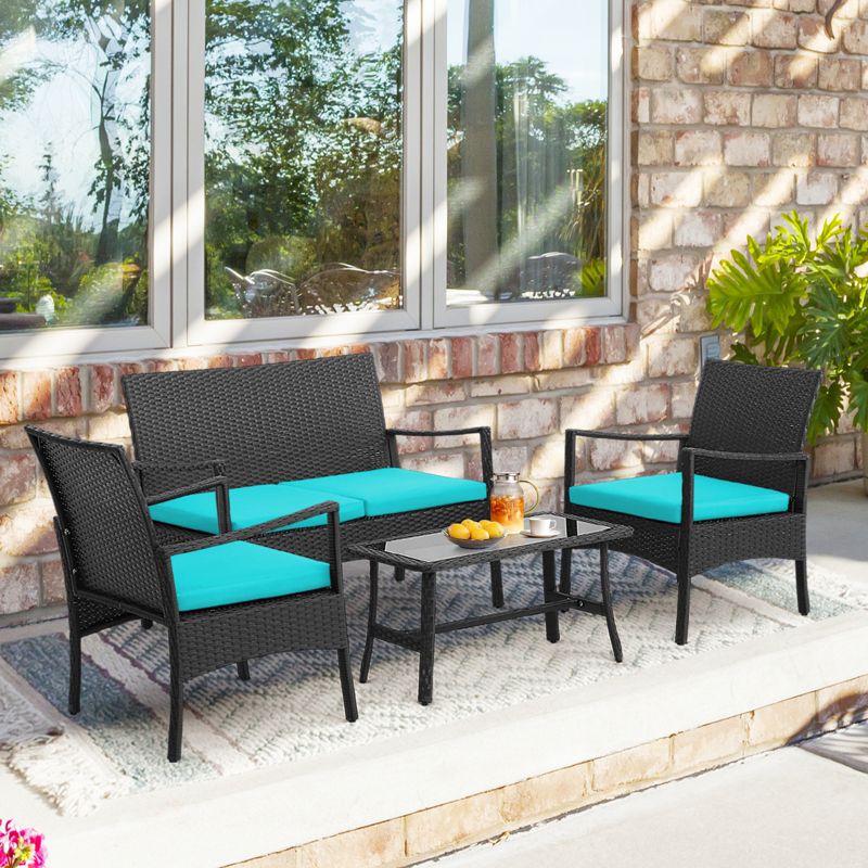 Costway 8PCS Patio Wicker Furniture Set Cushioned Chairs& Loveseat with Coffee Table Garden, 4 of 8