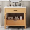 Modern Rattan Bathroom Vanity with Ceramic Sink, Wood Legs Freestanding Bathroom Cabinet for Bathroom-Maison Boucle - 3 of 4