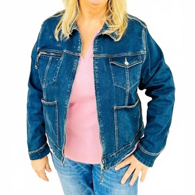 Women's Stitch Detailed Zip Up Front Denim Jacket - White Birch