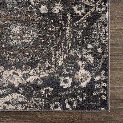 Georgiana Black and Beige Polypropylene Traditional Area Rug 6'4" x 9'