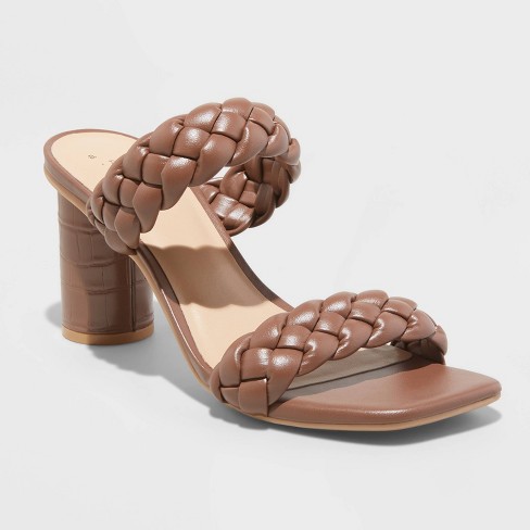 BRAIDED PLATFORM HEELS in Light Brown