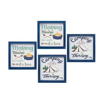 Melrose Wood Framed Camping Sentiment Sign (Set of 4)