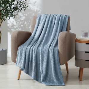 Kate Aurora Pastel Chic Embossed Leaves Ultra Plush Accent Throw Blanket - 50 in. W x 60 in. L - 1 of 4