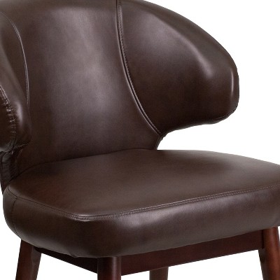Walnut-Legged High-Back Brown LeatherSoft Reception Chair