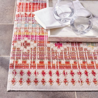 Red and Fuchsia Square Boho Indoor/Outdoor Rug