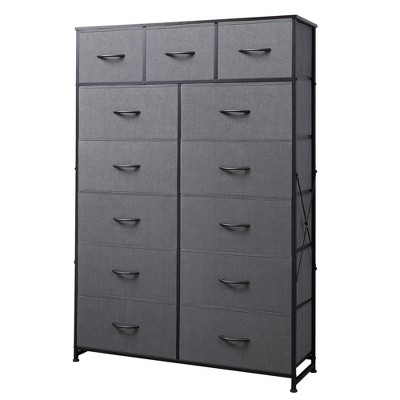 Tall Dresser with 13 Drawers, Fabric Storage Organizer Chest for Bedroom, Sturdy Steel Frame with Wood Top