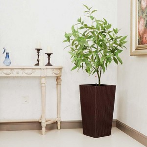 coucheta 22.5'' Tall Rattan Planter Set of 2 with Water Level Monitor & Wheels, Plant Pots with 2 Trays, for Patio, Living Room, Porch - 1 of 4