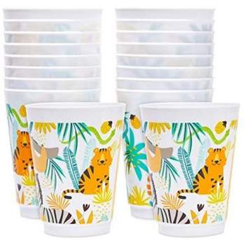 Blue Panda 16 Pack Plastic Jungle Safari Cups for Kids, Animal Party Favors for Birthday Party Supplies (16 oz)