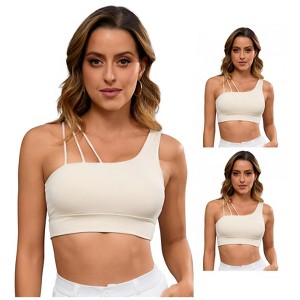 INSPIRE CHIC 3 Packs Women's Yoga Bra Workout Tops for Women Thin Straps Asymmetrical Sports Bra - 1 of 4