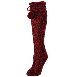 Memoi Silpi Lattice Pom-Pom Accent Knee High Sock Haute Red One Size - 1 of 2