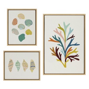 Kate and Laurel Sylvie Sea Plant and Ocean Treasures Framed Canvas Set by Alicia Schultz, 3 Piece, Natural - 1 of 4