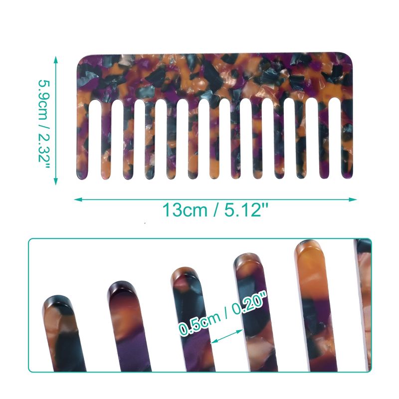 Unique Bargains Anti-Static Hair Comb Wide Tooth for Thick Curly Hair Hair Care Detangling Comb For Wet and Dry Dark 2.5mm Thick 2 Pcs, 4 of 7