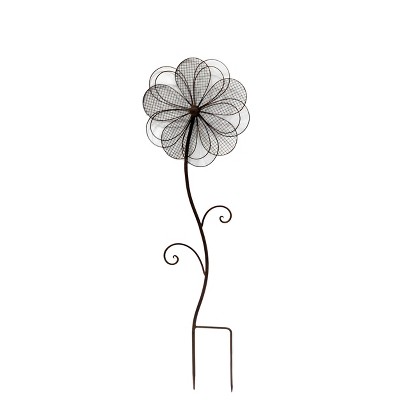 VIP Metal 33.5 in. Black Layered Petal Flower Garden Stake