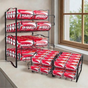 FONTOI 6"L X 8"W 2PCS 4-Tier Can Organizer Rack Stackable Beverage Dispenser for Refrigerator Efficient Storage Solution for Kitchen, Black, 18"*6"*8" - 1 of 4