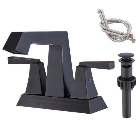 Oil Rubbed Bronze 2-Handle Bathroom Sink Faucet, 4" Centerset, 3-Hole with Pop-Up Drain and Supply Lines, Lead-Free. - image 1 of 4