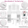 2-in-1 Girls Vanity Table with Tri-Fold Mirror & Light - Wooden Princess Makeup Desk with Stool & Drawer for Pretend Play - 4 of 4