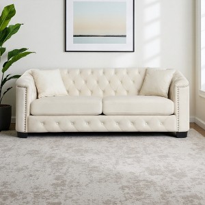 77" Modern Chesterfield 3-Seater Velvet Sofa with Tufted Back - 1 of 4