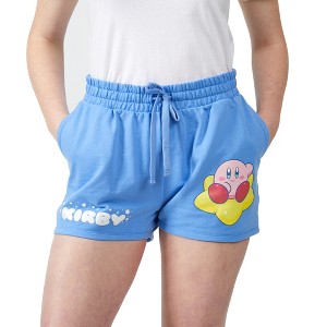 Kirby Warp Star Glitter Puff Print Women's Blue Sweat Shorts - 1 of 4