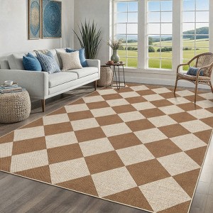 Washable Easy Jute Area Rugs for Living Room Bedroom Modern Geometric Checkered Indoor Outdoor Rug - 1 of 4