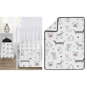 Sweet Jojo Designs Boy, Girl, Unisex/Gender Neutral Baby Crib Bedding Set - Cartoon Puppy Grey Taupe and Blue 4pc - 1 of 4