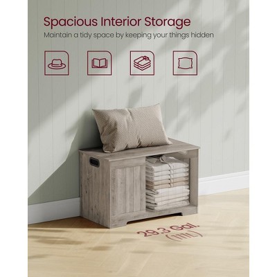Heather Greige Rustic Particleboard Storage Chest Bench with Safety Hinges