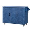 YOOCOZZ Farmhouse Rolling Kitchen Island with Ash Veneer Drop Leaf, Large Storage Space and 3D Wave Stripes Design - 2 of 4