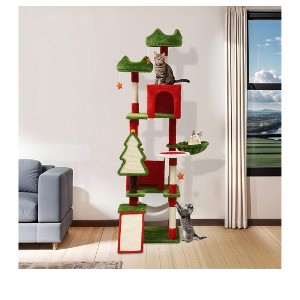 54in/74in Multi-Level Large Christmas Cat Tree Kittens Play Activity Center Christmas Cat Tree Tower For Indoor Cats - 1 of 4