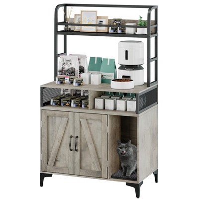 Whizmax Cat Litter Box Enclosure, 3 Shelves, Modern Style, Hidden Litter Box Furniture with Storage and Doors, Grey